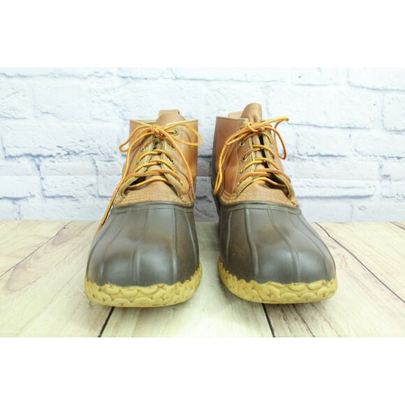 LL Bean Brown Leather Ankle Duck Boots Lace Up Unlined Size 13 M - Picture 4 of 9
